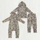 Sibling Boys Boys Kids Long Sleeves Hoodie Zipper Footie Romper Camo Print Set Clothes RTS