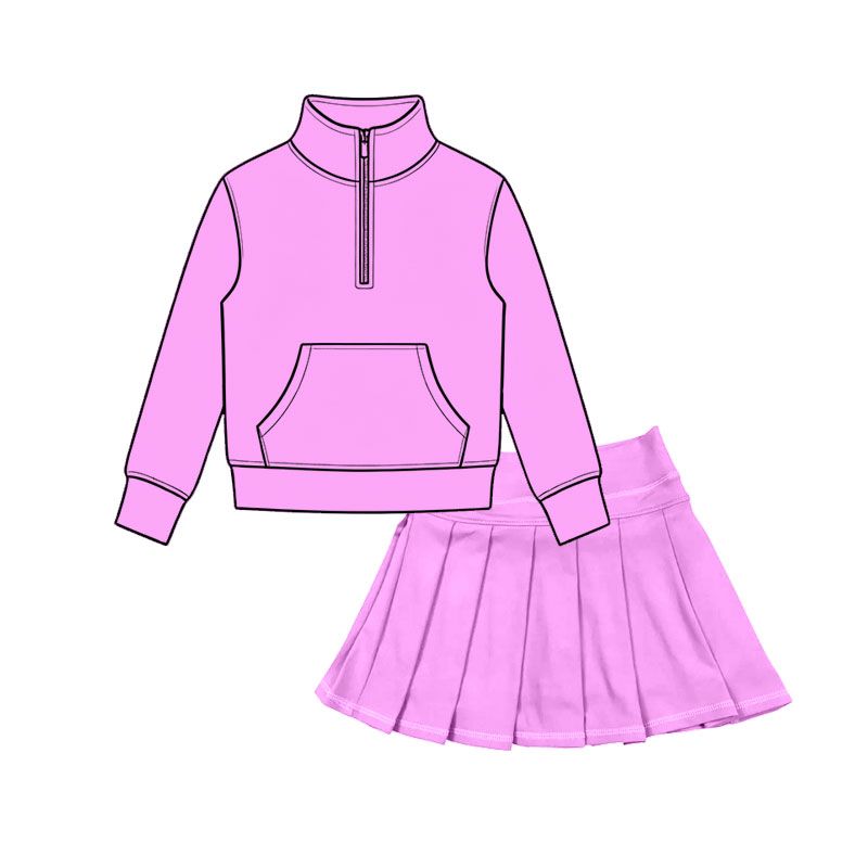 ( Moq 5 ) Preorder Baby Girls Kids Pocket Zipper Shirt Pink Skirt Shorts Yoga Active Set Clothes