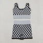Adult Woman Sleeveless Black Checkered Tank Tops Shorts Knitted Yoga Set RTS