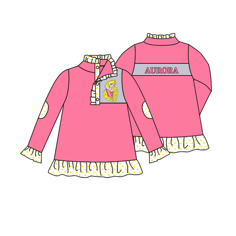 Baby Girl Long Sleeves Cartoon Princess Pink Pullover Shirt Moq 5