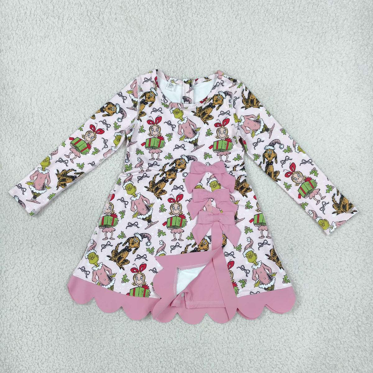 Baby Girls Kids Christmas Green Face Bows Scallop Dress Yoga Active Clothes RTS