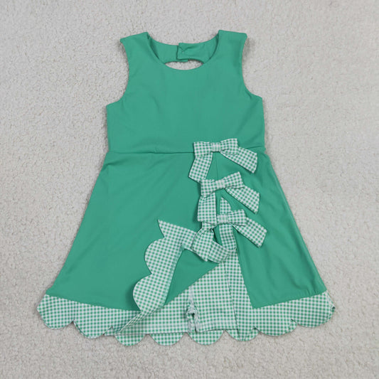 Baby Girls Sleeveless Green Plaid Bows with Shorts Yoga Scallop Dress RTS