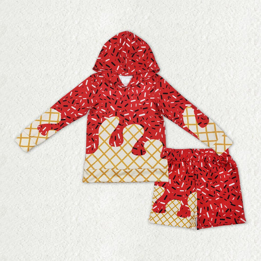 Kids Toddler Long Sleeves Red Drips Hoodie Team Shirt Pockets Shorts Set RTS