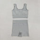 Adult Woman Sleeveless Grey Camo Tank Tops Shorts Knitted Yoga Set RTS