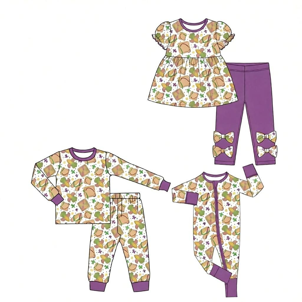 ( Moq 5 Each Style ) Baby Girls Kids Anchors Mardi Gras Sibling Romper Sets Clothes