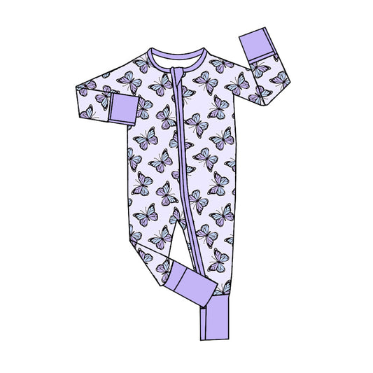 Baby Girl Butterfly Purple Long Sleeves Zipper Romper