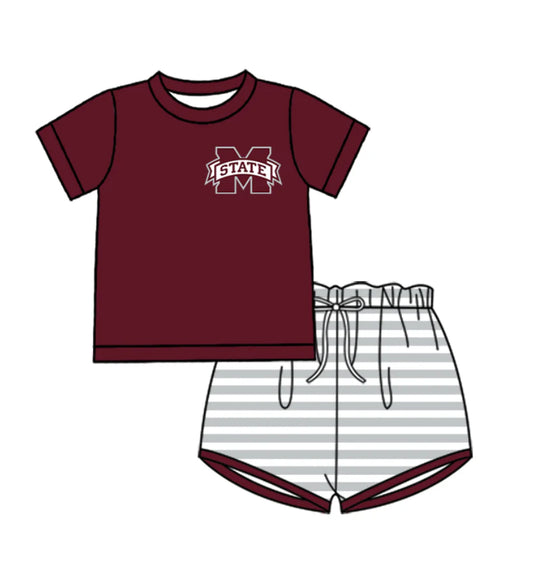 ( Moq 5 ) Baby Boys Short Sleeves M State Shirt Stripes Shorts Team Clothes Set