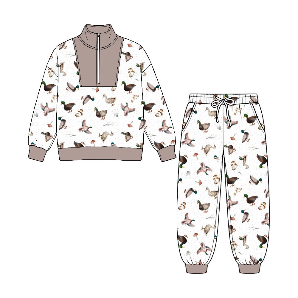 ( No moq ) Preorder Baby Boys Kids Long Sleeves Zipper Shirt Pockets Pants Ducks Set Clothes
