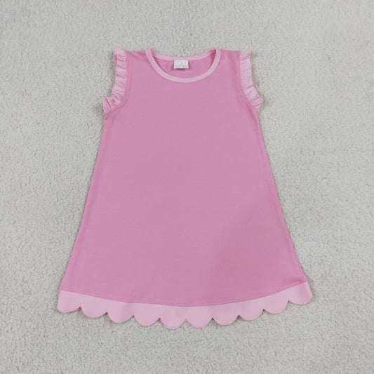 Baby Girls Sleeveless Knee Pink Dress Scallop Clothes RTS