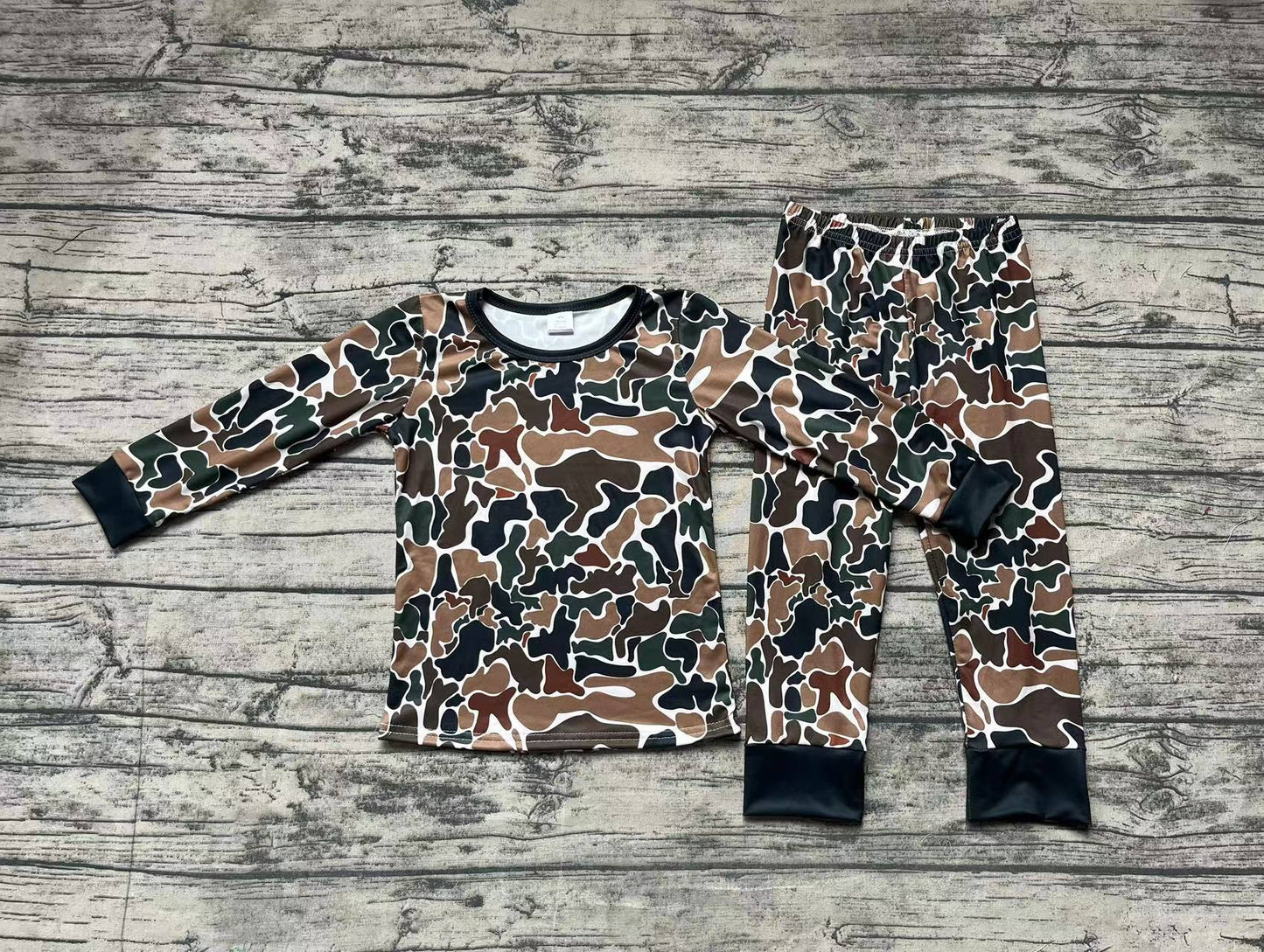 Baby Boy Fall Brown Camo Shirt Pants Pajamas Bamboo Set