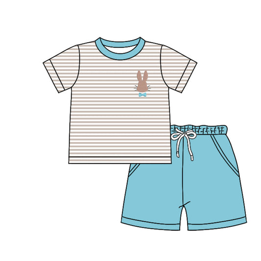 Baby Boy Short Sleeves Stripes Easter Rabbit Shirt Pockets Shorts Clothes Set Moq 5