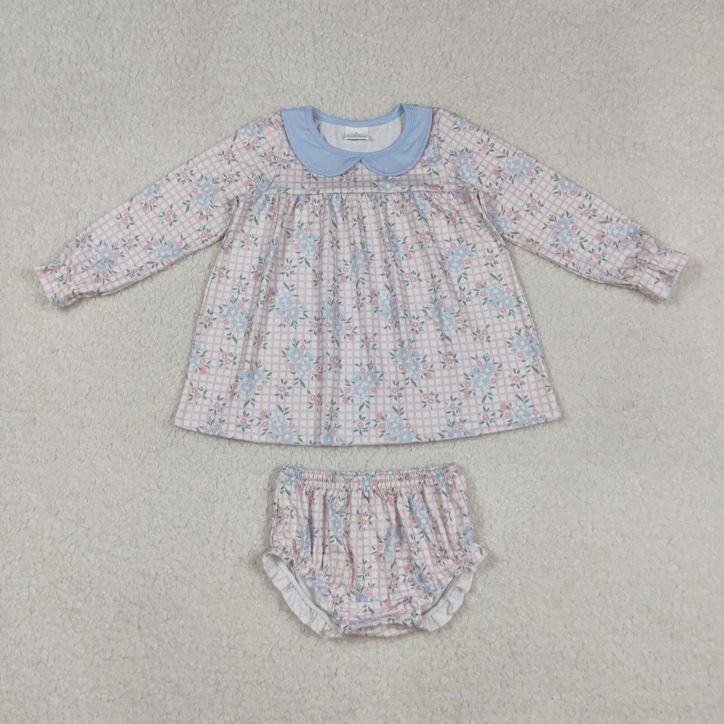 Baby Girl Long Sleeves Flower Tunic Bummies Shorts Blue Clothes Set RTS