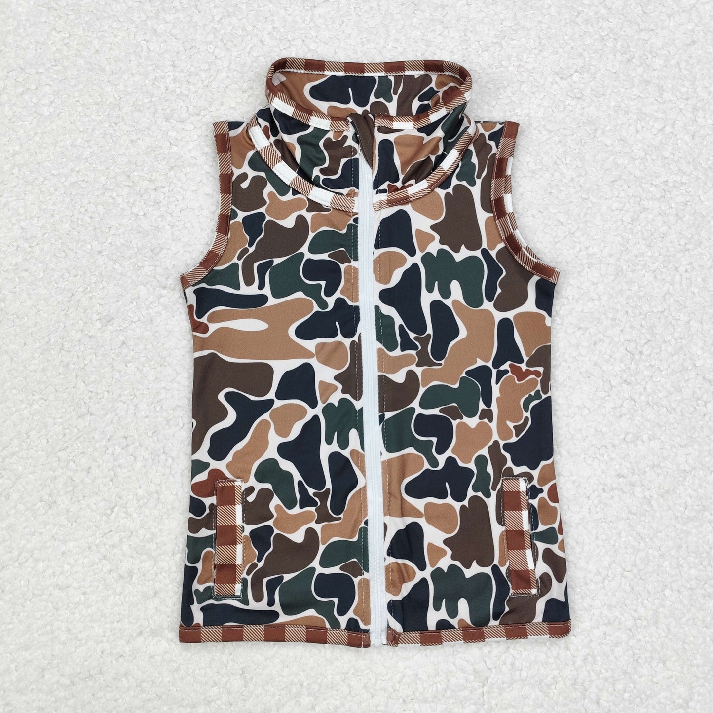 Baby Kids Brown Camo Zipper Vest Tops