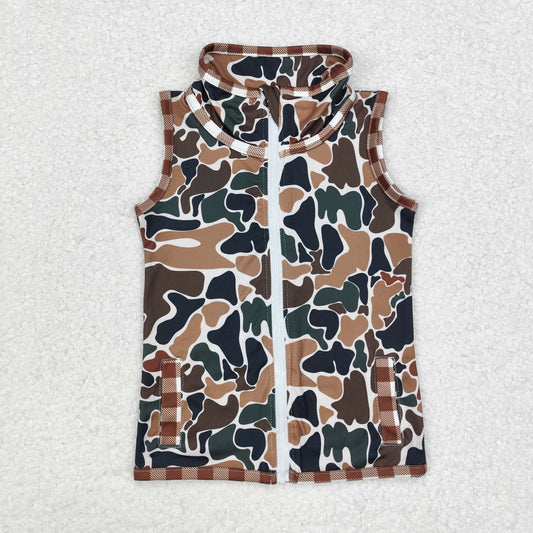 Baby Kids Brown Camo Zipper Vest Tops