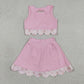 Baby Girls Pink Sleeveless Tops Bows Skirt Shorts Yoga Clothes Set RTS