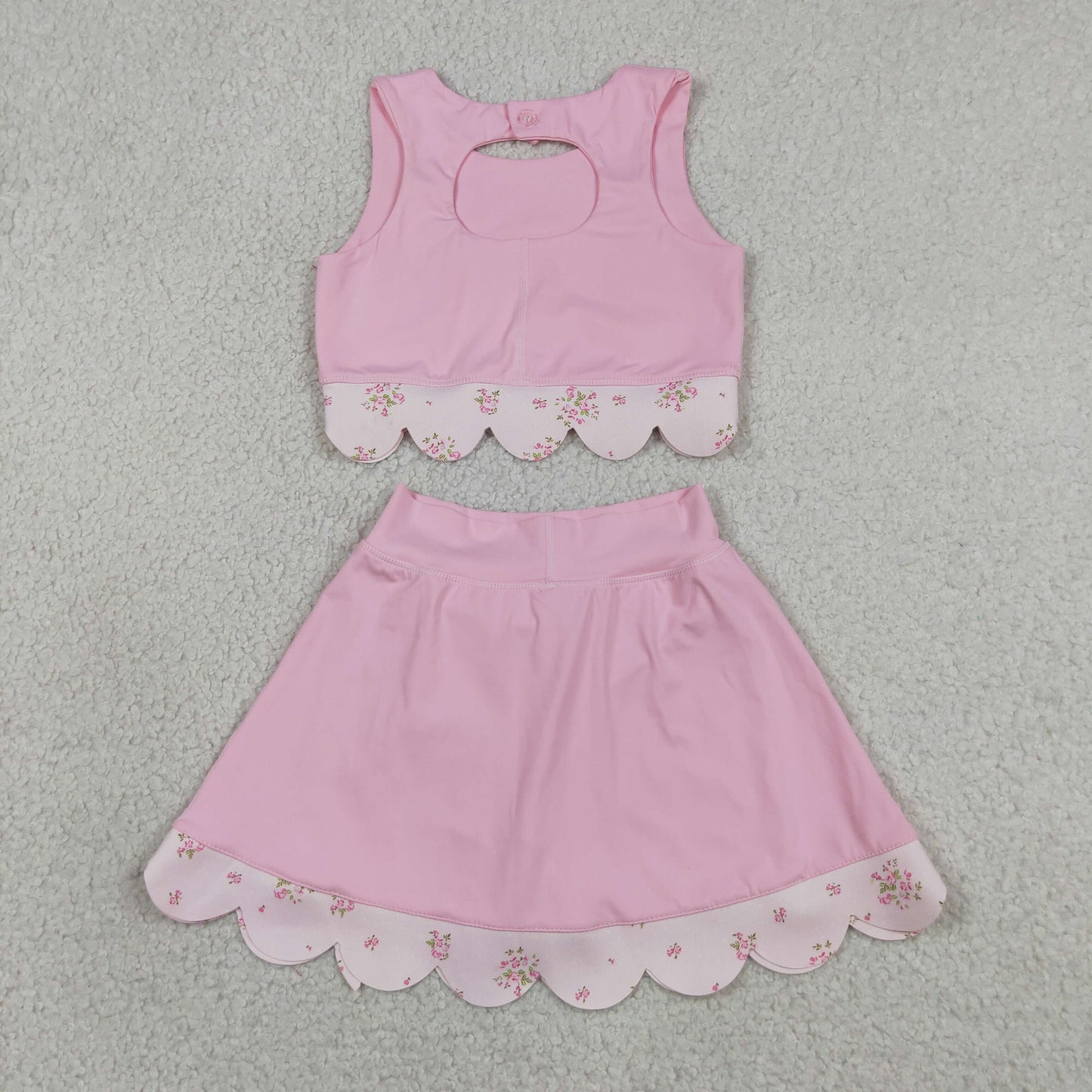 Baby Girls Pink Sleeveless Tops Bows Skirt Shorts Yoga Clothes Set RTS