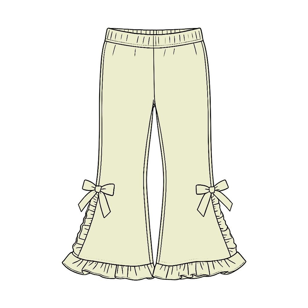 ( Moq 5 ) Baby Girls Kids Bows Ruffle Cotton Pants Bottoms Yellow Clothes
