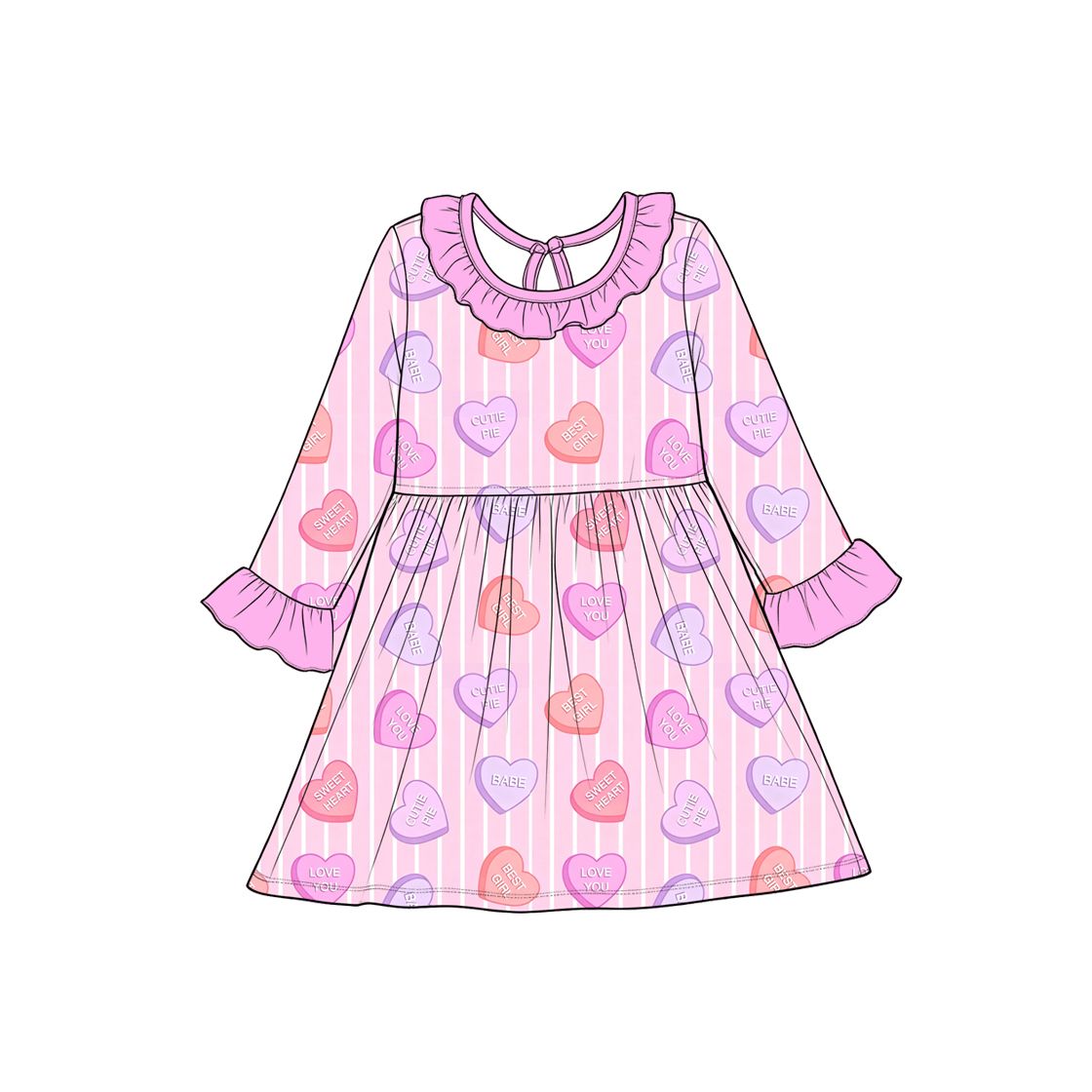 ( Moq 5 ) Preorder Baby Girls Kids Long Sleeves Hearts Valentine Pink Stripes Dress Clothes