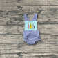 ( No moq ) Preorder Baby Boys Straps Embroidery Fishing Blue Plaid Bubble Romper