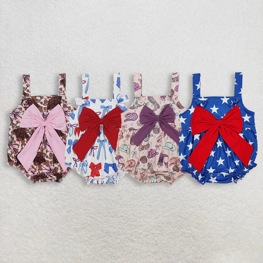 Sibling Baby Girls Infant Sleeveless Bows Summer Bubble Rompers Clothes RTS