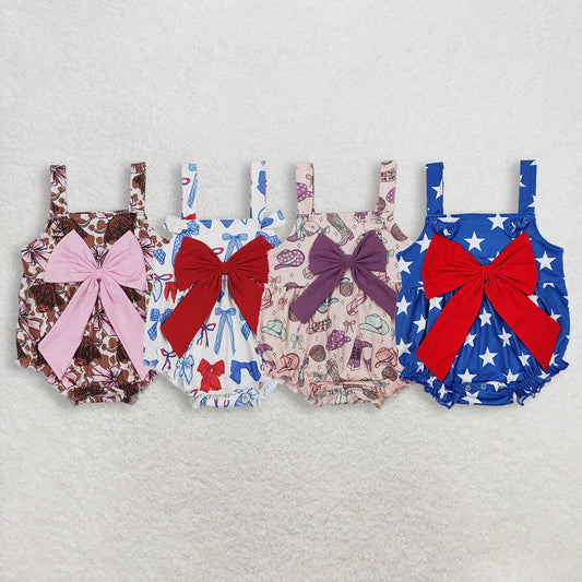 Sibling Baby Girls Infant Sleeveless Bows Summer Bubble Rompers Clothes RTS