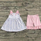 Baby Girl Infant Bows Straps Flower Stripes Tunic Pink Shorts Set RTS