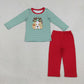 Baby Boys Kids Embroidery Dog Stripes Shirt Red Pants Set Christmas Clothes RTS