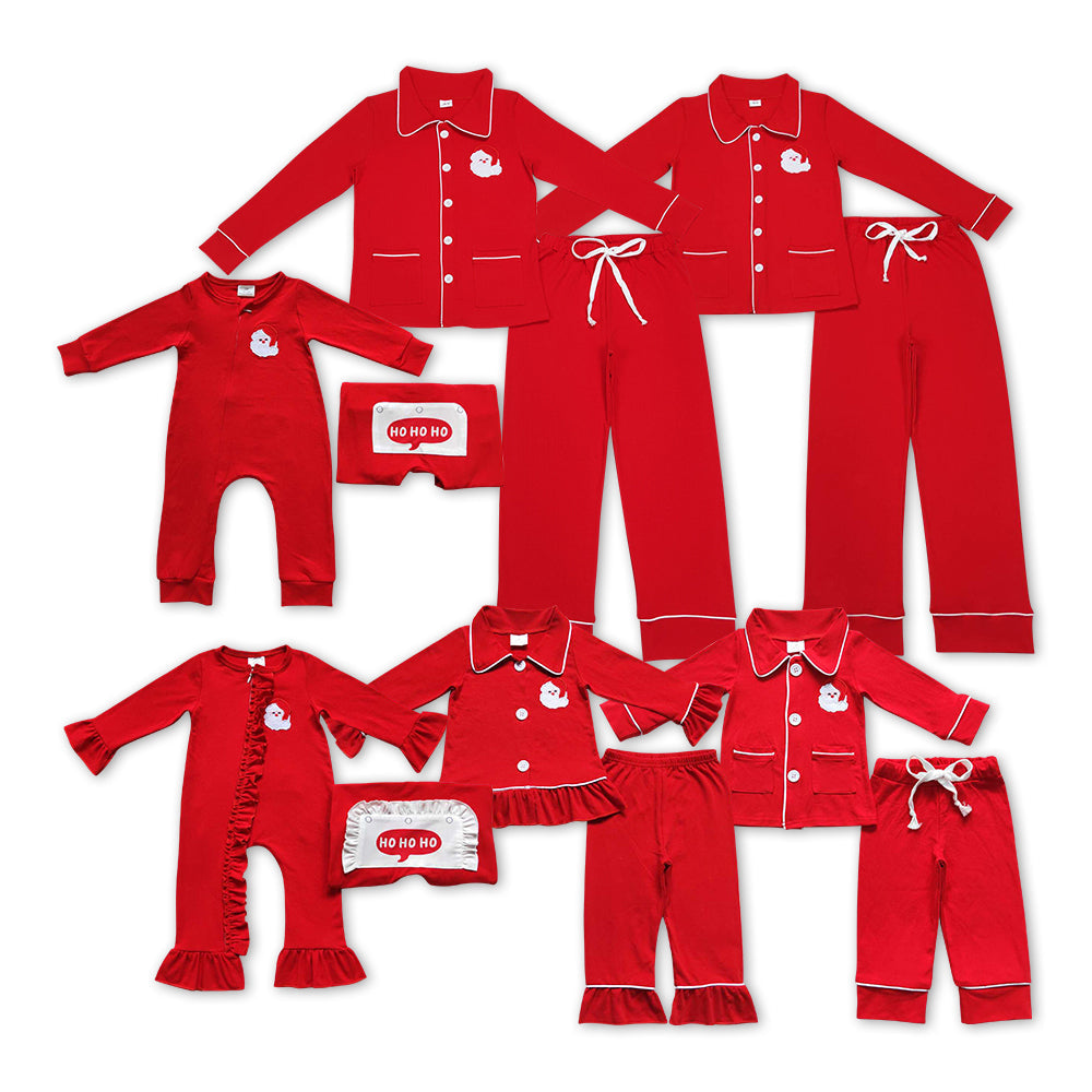 Baby Boy Girl Adult Family Christmas Embroidery Santa Sibling Red Romper Set Pajamas