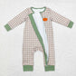 Baby Boy Long Sleeves Embroidery Pumpkin Zipper Plaid Romper