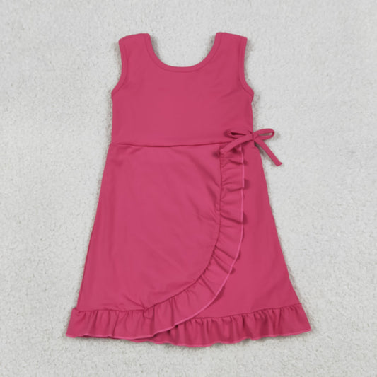 Baby Girls Kids Sleeveless Pink Scallop Yoga Active Knee Length Dress RTS