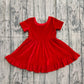 Baby Girl Short Sleeves Red Velvet Ruffle Knee Length Dress RTS