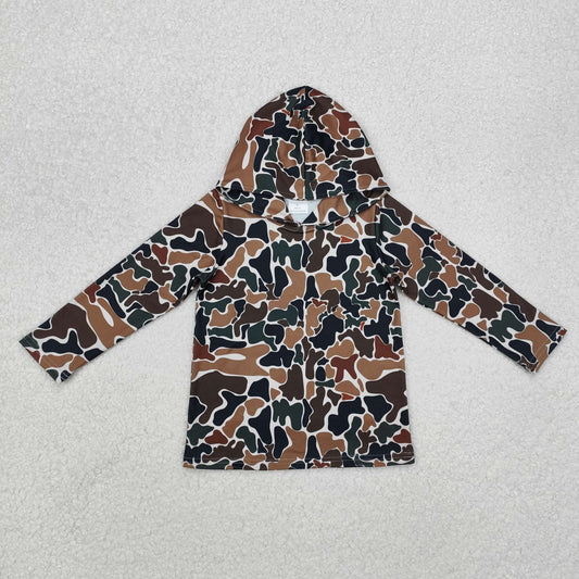 Baby Boy Long Sleeves Dark Brown Camo Hoodie Shirt Tops