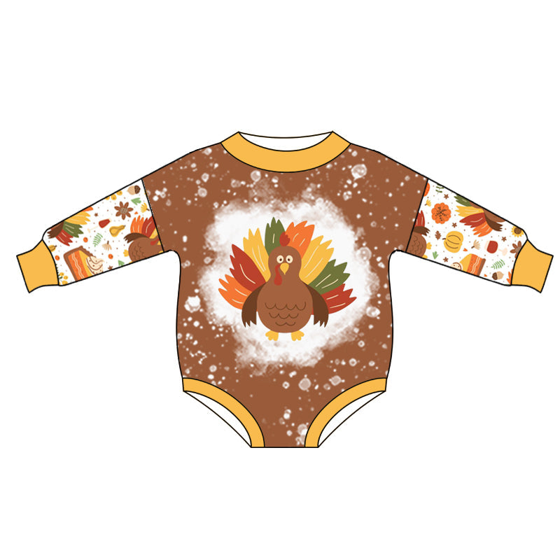 Moq 5 Baby Toddler Girls Thanksgiving Turkey Long Sleeve Romper