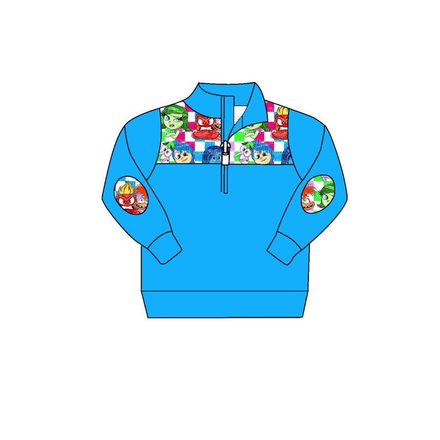 Baby Boy Long Sleeves Cartoon Blue Pullover Zipper Shirt