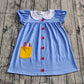 Baby Girl Short Sleeves Pen Blue Back to School Knee Length Dress RTS