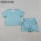 Baby Girls Kids Short Sleeves Plaid Shirt Scallop Shorts Clothes Set RTS