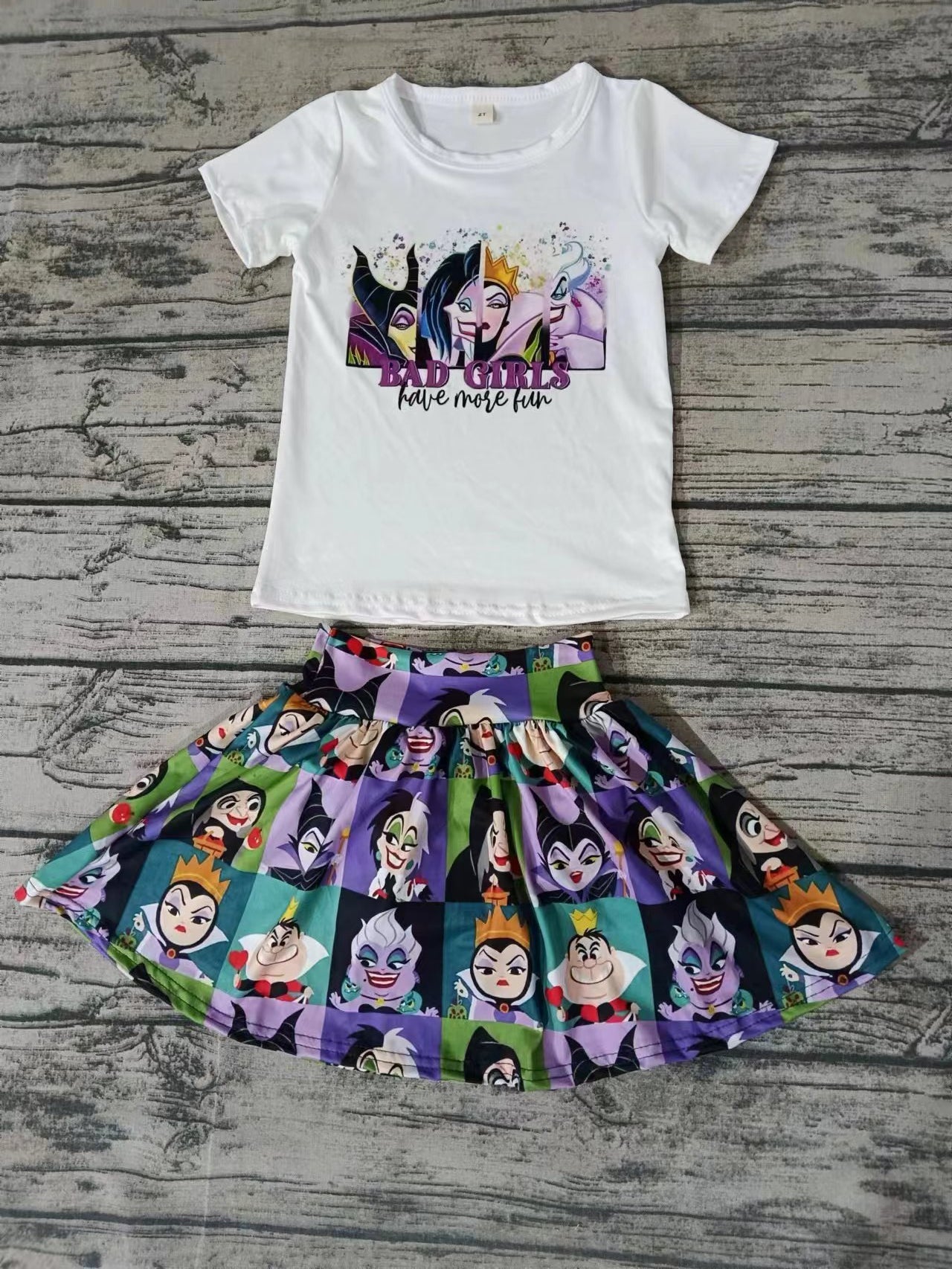 Moq 5 Baby Girl Short Sleeves Shirt Skirt Cartoon Set