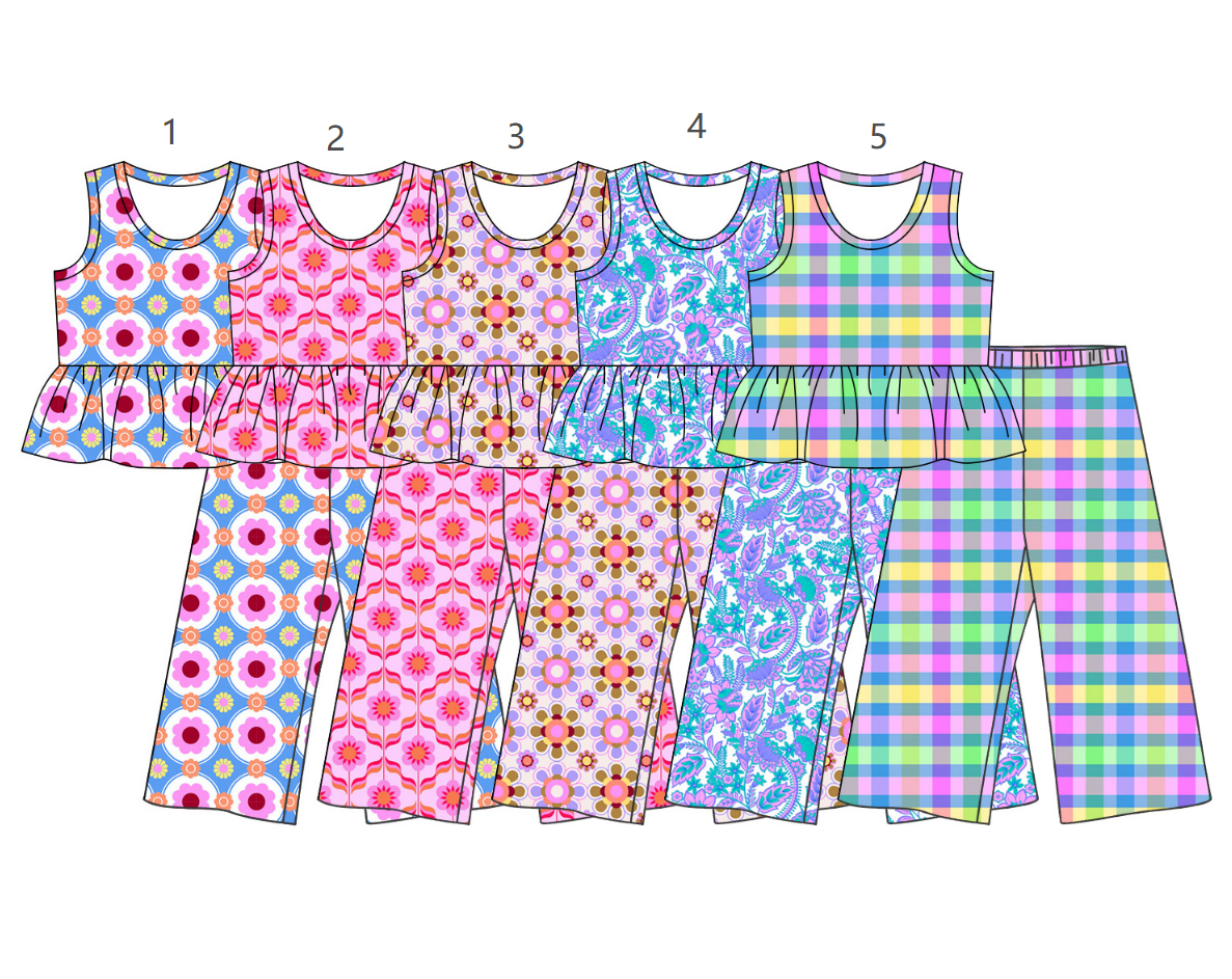 ( Moq 5 Each Style ) Sibling Baby Girls Kids Sleeveless Flower Plaid Shirts Pants Sets Clothes