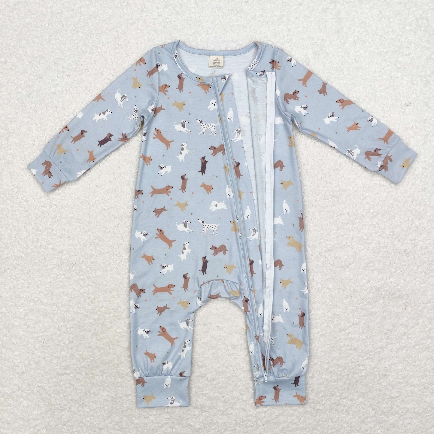 Baby Boy Long Sleeves Dogs Zipper Bamboo Romper