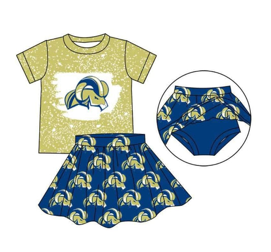 Baby Girl Short Sleeves Team Goat Shirt Skirt With Shorts Clothes Set