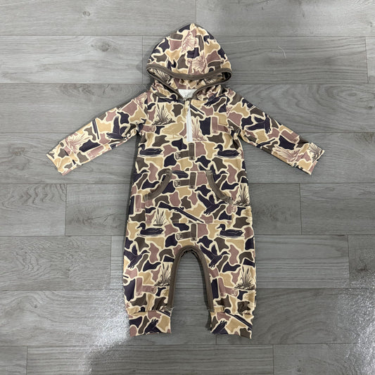 ( No moq ) Preorder Baby Boys Infant Long Sleeves Ducks Damo Hoodie Zipper Pockets Hunting Romper
