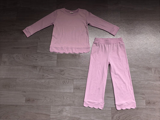 ( No moq ) Preorder Baby Girls Kids Long Sleeves Lavender Shirt Pants Set Pajamas Scallop Clothes