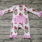 Baby Girl Long Sleeves Pink Face Christmas Zipper Romper