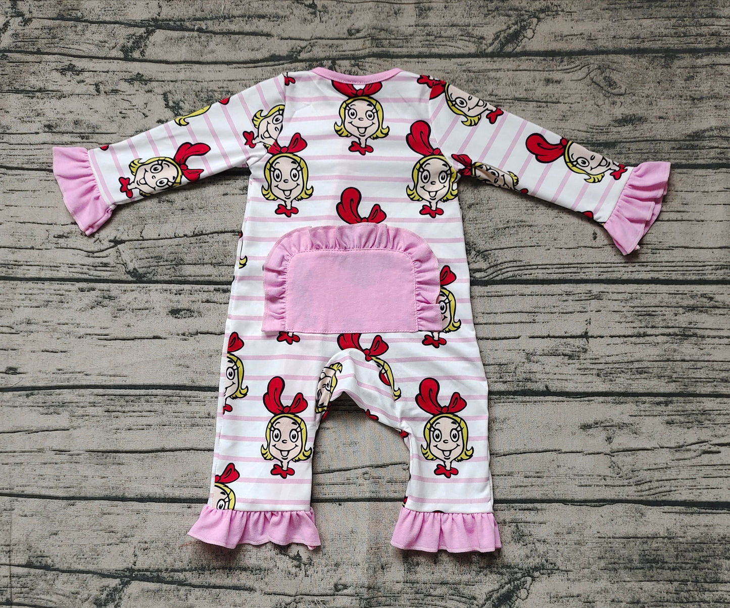 Baby Girl Long Sleeves Pink Face Christmas Zipper Romper