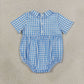 Baby Boys Infant Embroidery Baby Brother Blue Plaid Smocked Bubble Romper RTS