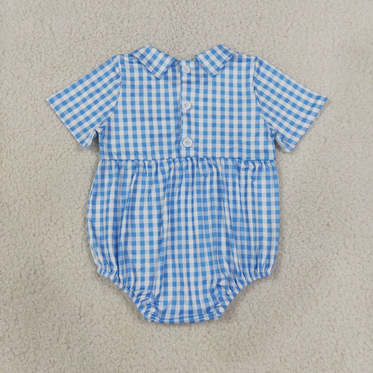 Baby Boys Infant Embroidery Baby Brother Blue Plaid Smocked Bubble Romper RTS