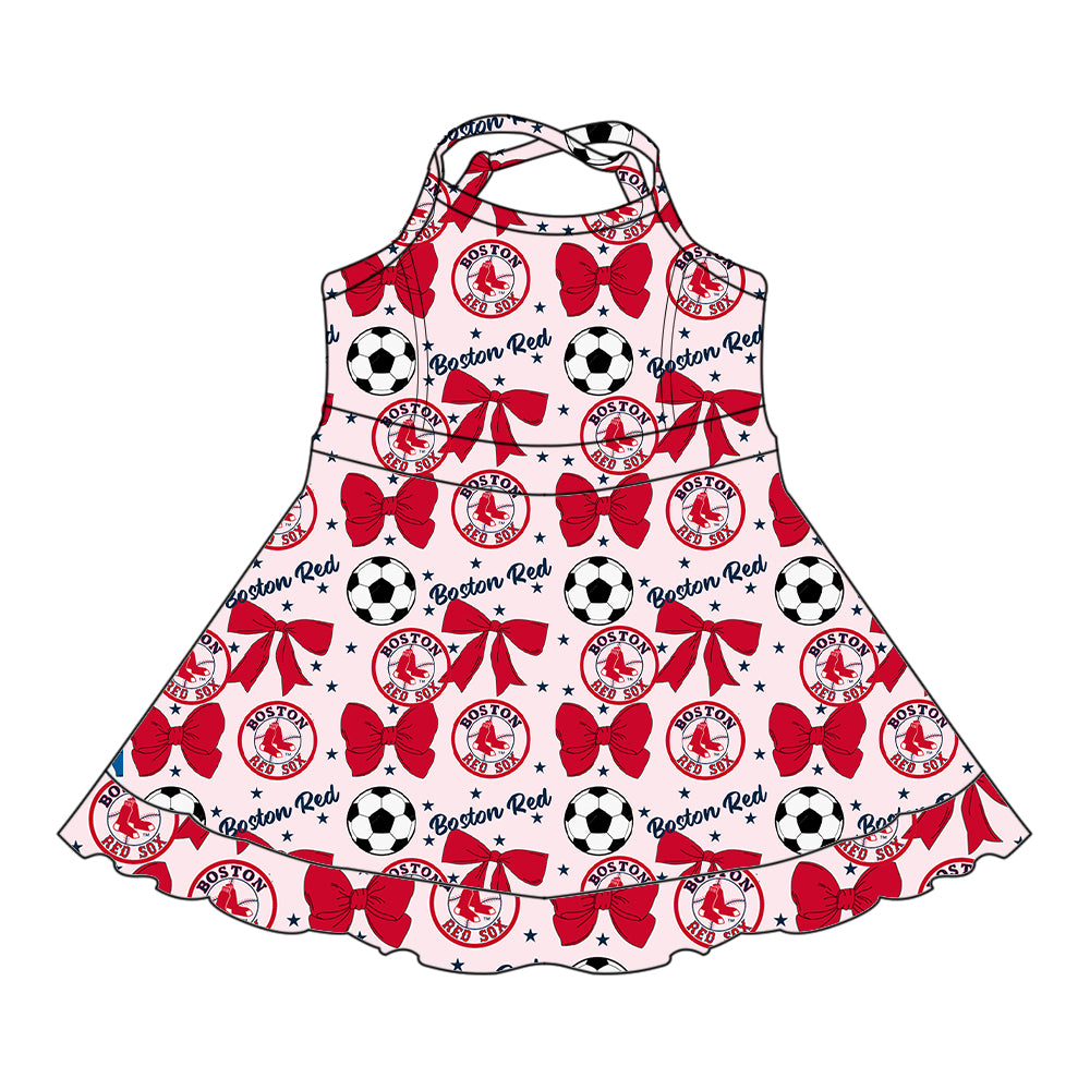 ( Moq 5 each style ) Baby Girl Toddler Team Stars Bows ‌Soccer‌ Sibling Shirt Dress Set