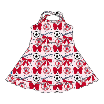 ( Moq 5 each style ) Baby Girl Toddler Team Stars Bows ‌Soccer‌ Sibling Shirt Dress Set