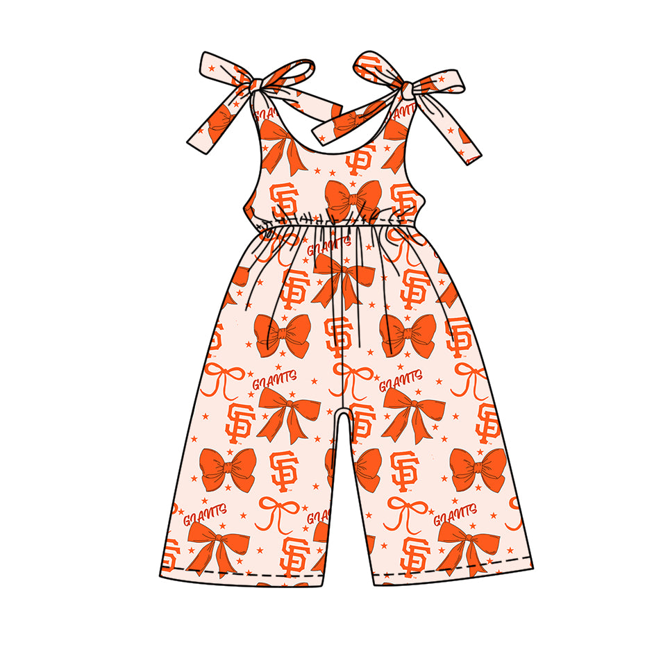 ( Moq 5 each style ) Baby Girl Toddler SF Team Orange Bows Sibling Jumpsuit Set 6.16