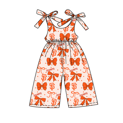 ( Moq 5 each style ) Baby Girl Toddler SF Team Orange Bows Sibling Jumpsuit Set 6.16